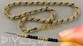 Easy Beaded Rope Necklace Tutorial Beaded Spiral Rope  Seed Bead Jewelry Making [upl. by Ytinav948]