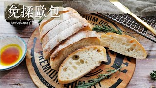 免揉欧包【夏巴塔面包拖鞋面包 】 做法超级简单，零失败 【ENG Sub】Ciabatta Bread no kneading I 80 Hydration I 3 Olive oil [upl. by Griffie6]