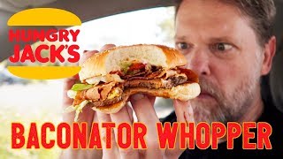 NEW WHOPPER BACONATOR from HUNGRY JACKS FOOD REVIEW  Gregs Kitchen [upl. by Ahcim]