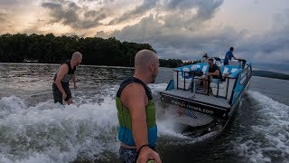 Double Wakesurfing a PONTOON  2020 Montara Surf Boss  VLOG058 [upl. by Hankins]