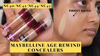 Maybelline Instant Age rewind dark circle eraser concealers swatches CaramelSandButterscotchNC40 [upl. by Sucramad78]