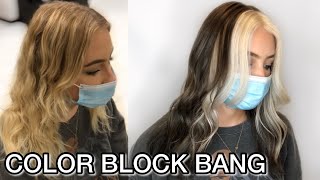 COLOR BLOCK BANG Haircolor Transformation  How to Color Block Hair  Blonde Bangs Tutorial [upl. by Eerihs583]