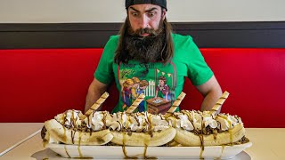 HOLLYWOOD CONES TITANIC BANANA SPLIT CHALLENGE  CANADA PT1  BeardMeatsFood [upl. by Kcirtapnaes730]