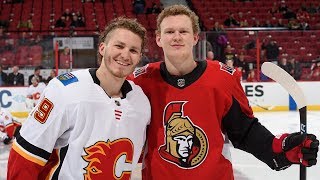 Matthew and Brady Tkachuk face each other for first time [upl. by Arodnahs]