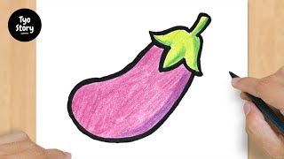 161 How to Draw an Eggplant  Easy Drawing Tutorial [upl. by Thorrlow458]