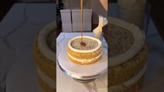 Salted caramel pecan vanilla cake 🍰 bakery cakefilling sweetsquarebakery [upl. by Yemrots728]