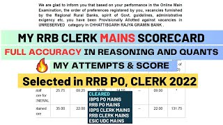 MY RRB CLERK MAINS Scorecard 2022  Selected in RRB CLERK PO 2022 rrbclerkmains rrbclerk ibps [upl. by Inaj]