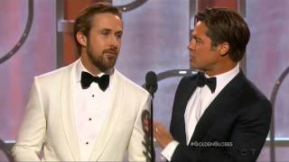 Ryan Gosling and Brad Pitt present at the 2016 Golden Globes [upl. by Brittan]