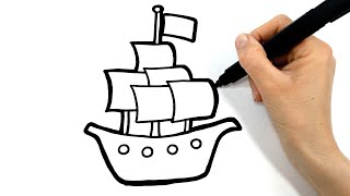 Como dibujar un BARCO PIRATA fácil [upl. by Hezekiah422]