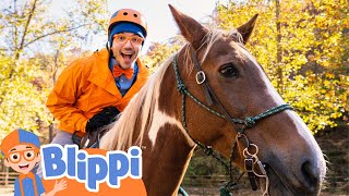 Blippi Learns to Ride a Horse Educational Animal Videos for Kids [upl. by Geraldina]