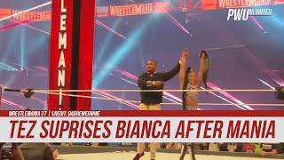 WATCH Montez Ford Surprises Bianca Belair In The Ring After WrestleMania Title Win [upl. by Sender]