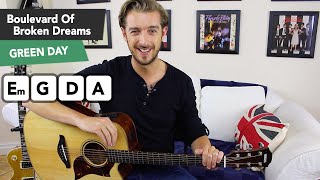 Boulevard Of Broken Dreams Acoustic Guitar Tutorial  Chords amp SOLO Green Day [upl. by Heilman]