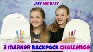 3 Marker Backpack Challenge  Fun Back to School DIY  Jacy and Kacy [upl. by Goldie]