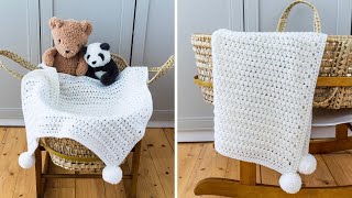 How to Crochet an EASY Baby Blanket A QUICK 1Row Repeat for you [upl. by Yasui]