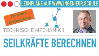 Seilkräfte berechnen Zentrales Kräftesystem Rolle – Technische Mechanik 1 [upl. by Anires]