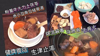 粉葛牛大力土茯苓赤小豆南豆豬骨湯 除濕解毒 強筋骨 去骨火 健脾養陰 生津止渴 [upl. by Anoid]