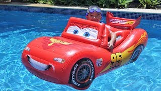 Pool Fun Time With A Giant Inflatable Lightning McQueen CKN [upl. by Oisacin611]