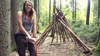 Building A Teepee In The Woods Part 1 bushcraft [upl. by Kenzi860]