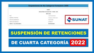 Suspensión de Cuarta Categoría 2022  SUNAT [upl. by Tully]