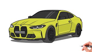 How to draw a BMW M4 G82 2021  drawing bmw m3 4 series competition 2020 car [upl. by Acilejna]