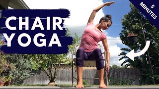 5 Minute Chair Yoga Stretch for Beginners  Quick amp Easy Follow Along Routine [upl. by Namhcan]