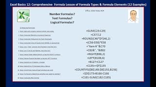 Excel Basics 12 Complete Formula Lesson of Formula Types amp Formula Elements 12 Examples [upl. by Nalyorf290]