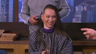 Woman quotsurprisequot headshave on kazakhstan talk show 4K remaster and edit [upl. by Emylee556]