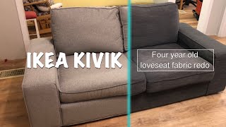 4Year Review Reupholstering My IKEA Kivik Loveseat with New Fabric [upl. by Ahtilat243]