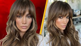 Jennifer Lopez Rocks Curtain Bangs and Honey Blonde Highlights [upl. by Nalym156]