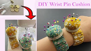 💖 DIY Wrist Pin Cushion with Bottle cap  Pin Holder  How to Make a Wrist Pincushion  Portapinos [upl. by Nolyaw]