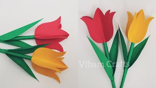 3D Easy Paper Tulip  DIY Paper Flowers  Easy Flower making [upl. by Ybrek]