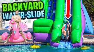 Making a BACKYARD WATER PARK MASSIVE WATER SLIP N SLIDE [upl. by Ardaid]