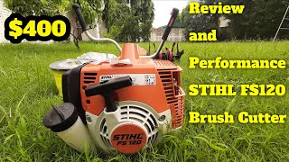 Stihl FS 120 Brush CutterTrimmerReview and Performance [upl. by Anwahsad]