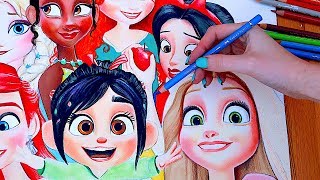 PRINCESSES ♡ Wreck it Ralph 2 DRAWING Princess Scene [upl. by Ainehs]