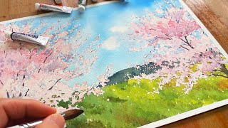 【誰でも簡単】桜を水彩で描くプロセスとテクニックを全てお見せします【使用色も解説】 [upl. by Haraj]