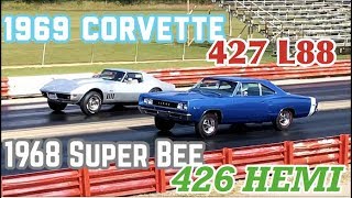 1969 Corvette 427 L88 vs 1968 Dodge Super Bee 426 Hemi  Pure Stock Drag Race [upl. by Ayotol653]