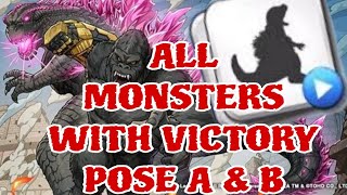 Godzilla Battle Line All monsters with victory pose A amp B including Godzilla Evolved vpA [upl. by Russon]