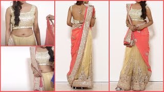 Stylist lehenga saree Draping  Gujrati style Saree Blouse wearing [upl. by Yrrok]