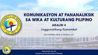 Aralin 4 Lingguwistikong Komunidad  Komunikasyon at Pananaliksik [upl. by Ynoble]