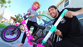 HOW TO FIX A BIKE Pretend Play with Dad in our Backyard Gas Station [upl. by Midis]