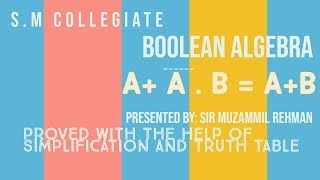 BOOLEAN ALGEBRA SIMPLIFICATION WITH TRUTH TABLE BY SIR MUZAMMIL REHMAN [upl. by Ahsratan]