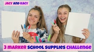 3 Marker School Supplies Challenge  Fun Back to School DIY  Jacy and Kacy [upl. by Lebatsirhc]