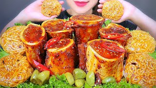 ASMR SPICY BEEF MARROW BONE  FIRE NOODLE WRAP  EATING SOUNDS  LINHASMR [upl. by Akimik]