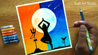 Lord Shiva Drawing with Oil Pastels step by step for beginners [upl. by Waylin]