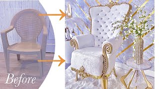 SEE HOW I TURNED A PLASTIC CHAIR INTO A THRONE CHAIR  DIY CHAIR ON A BUDGET [upl. by Fortunia280]