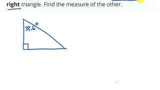 Find other acute angle in right triangle [upl. by Tattan478]