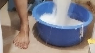 Watch how to wash clothes without using a washing machine after a tiring day Im using my feet [upl. by Ahsikad427]