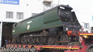 34070 quotManstonquot emerges from Herston Works  Swanage Railway 02112022 [upl. by Neile182]