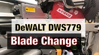 DeWALT DWS779 12” Double Bevel Miter Saw  How To Change The Blade  Swapped Blades To Diablo  4k [upl. by Retsam755]