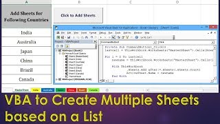 VBA to Create New Sheets based on a List  Excel VBA Example by Exceldestination [upl. by Gereron]